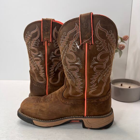 Justin Stampede Rush Waterproof Composite Safety Toe Boots Brown Women 7.5B - Picture 6 of 9